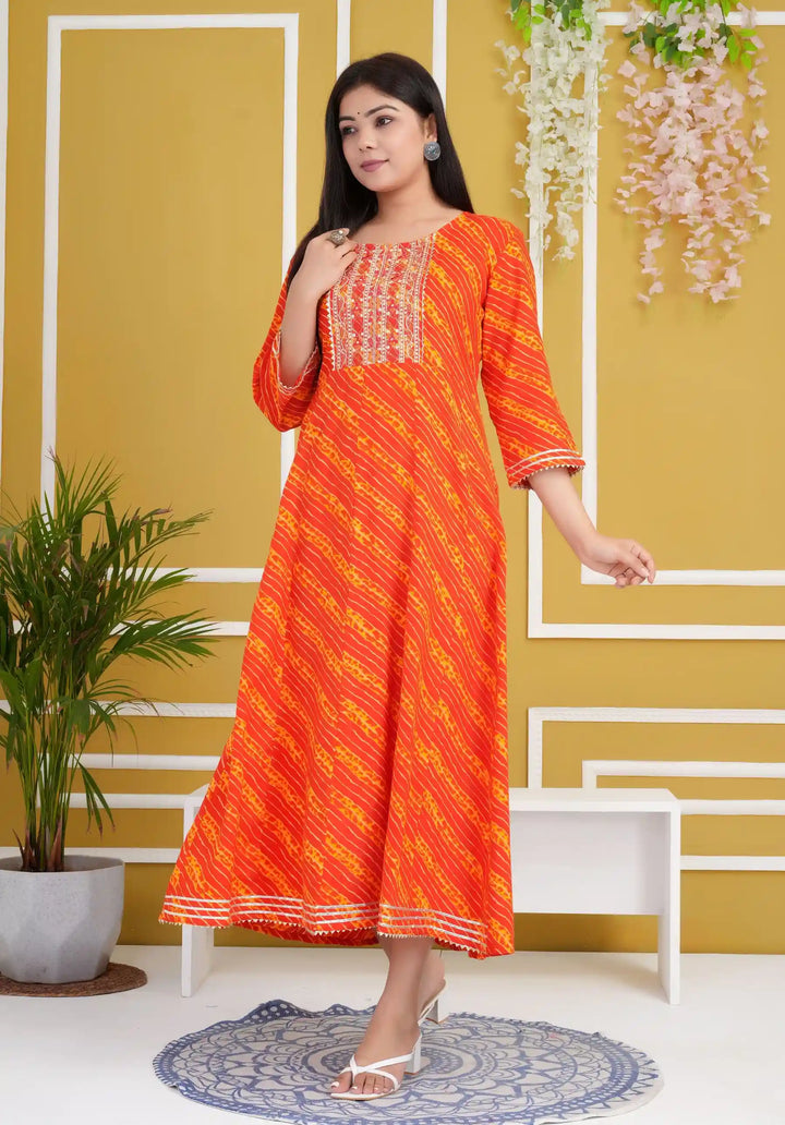 Designer Long Kurti | Rayon Cotton Pair with Gota Embroidery Work