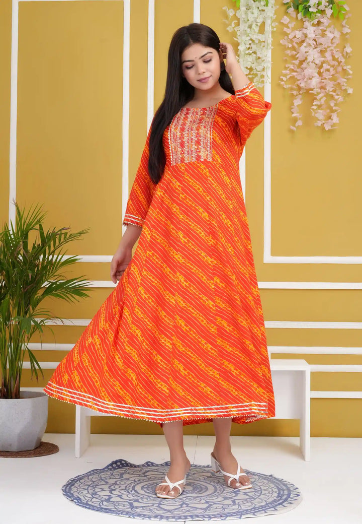 Designer Long Kurti | Rayon Cotton Pair with Gota Embroidery Work