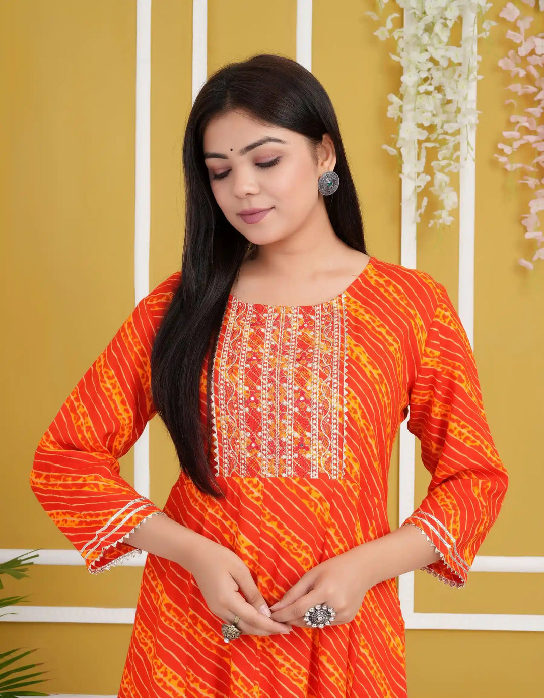 Designer Long Kurti | Rayon Cotton Pair with Gota Embroidery Work