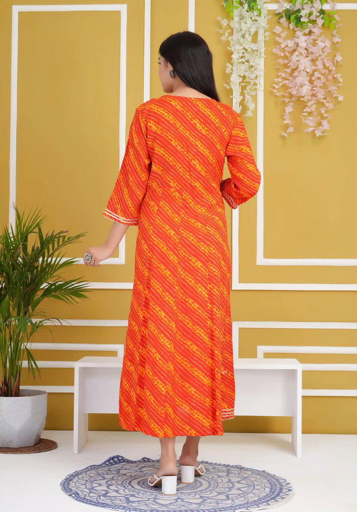 Designer Long Kurti | Rayon Cotton Pair with Gota Embroidery Work