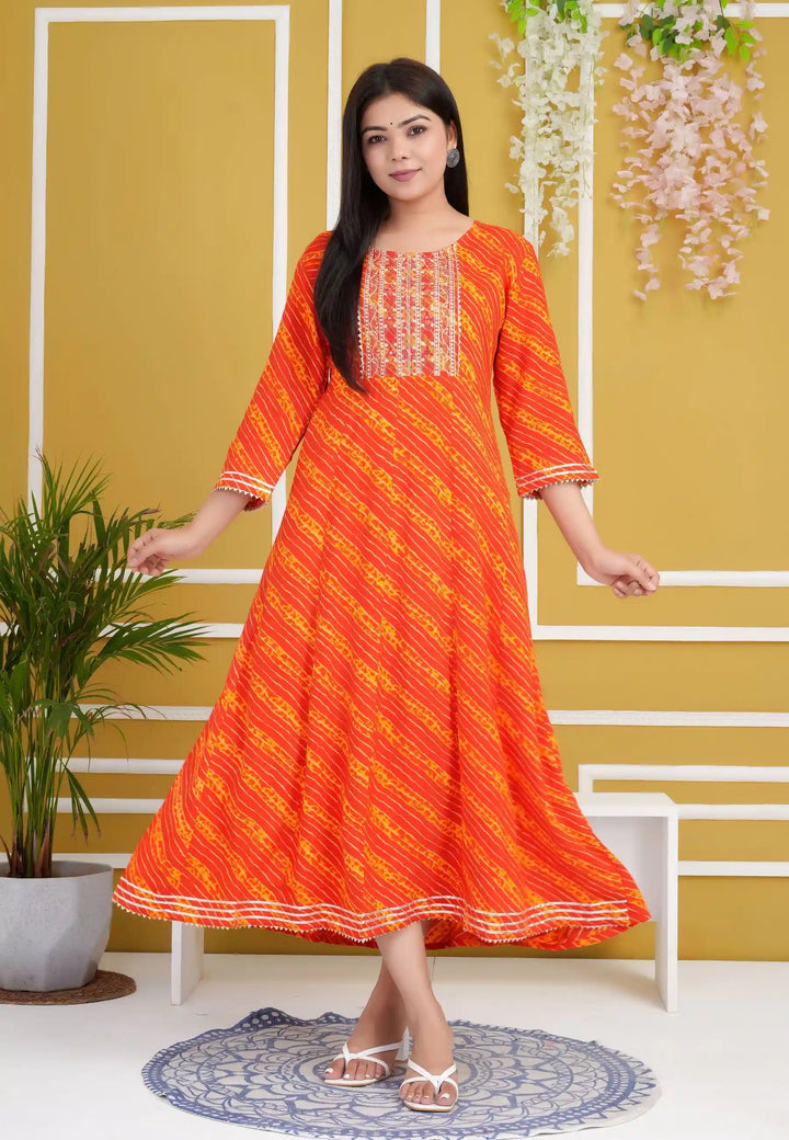 Designer Long Kurti | Rayon Cotton Pair with Gota Embroidery Work