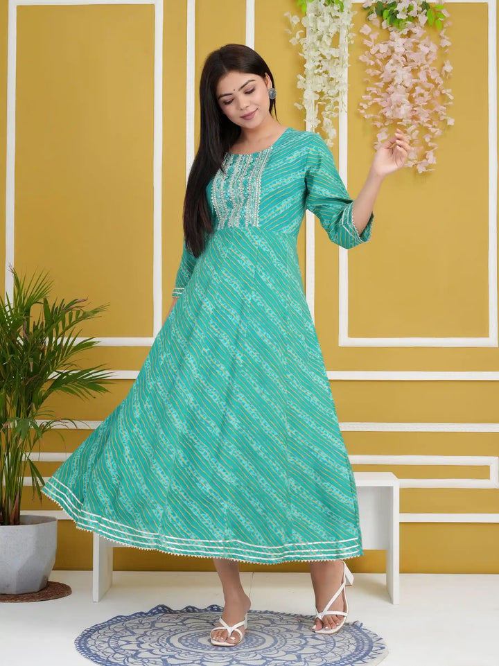 Designer Long Kurti | Rayon Cotton Pair with Gota Embroidery Work