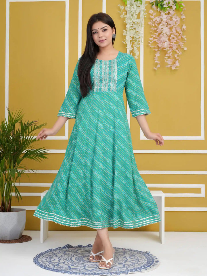 Designer Long Kurti | Rayon Cotton Pair with Gota Embroidery Work