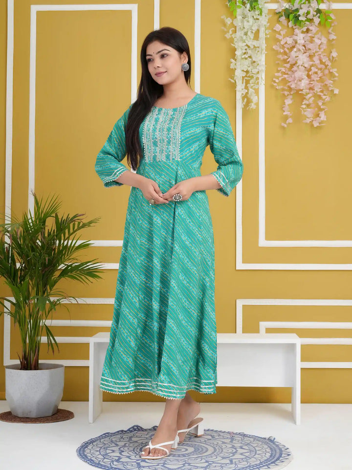 Designer Long Kurti | Rayon Cotton Pair with Gota Embroidery Work