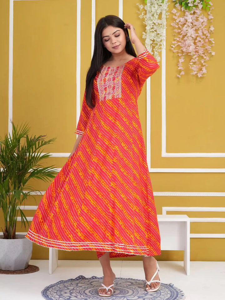 Designer Long Kurti | Rayon Cotton Pair with Gota Embroidery Work