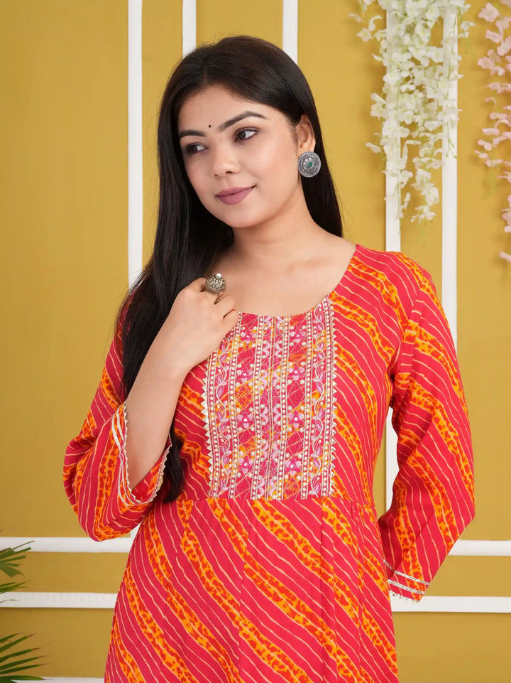 Designer Long Kurti | Rayon Cotton Pair with Gota Embroidery Work