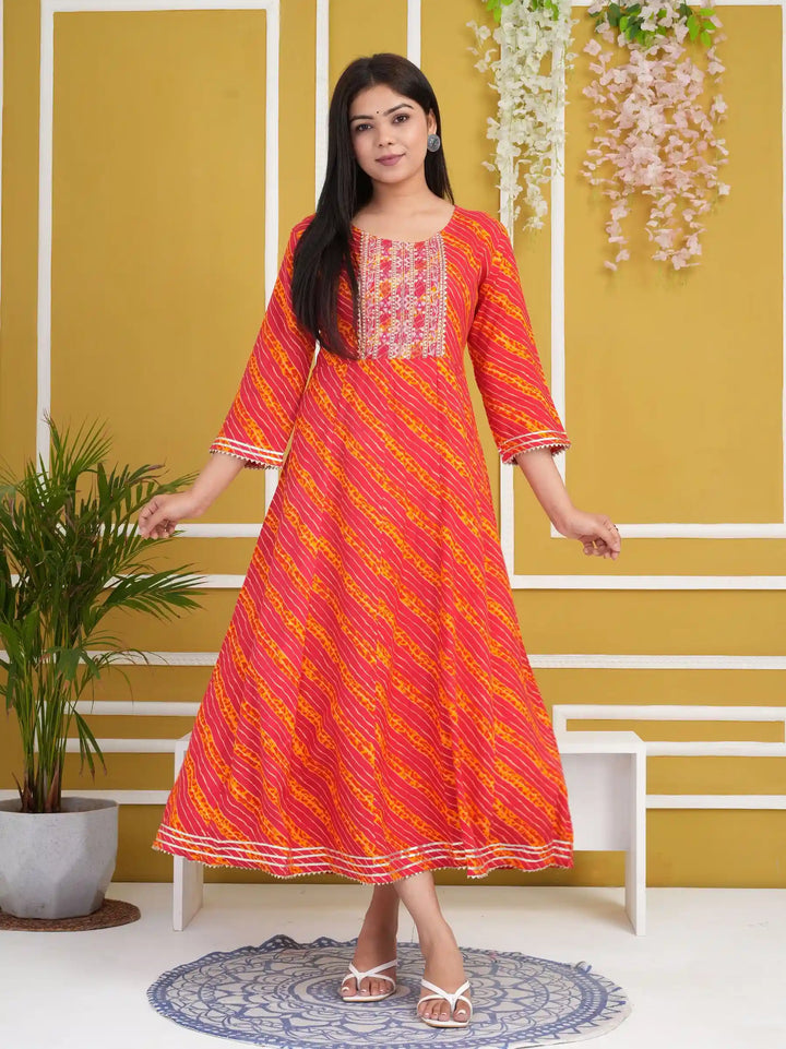 Designer Long Kurti | Rayon Cotton Pair with Gota Embroidery Work