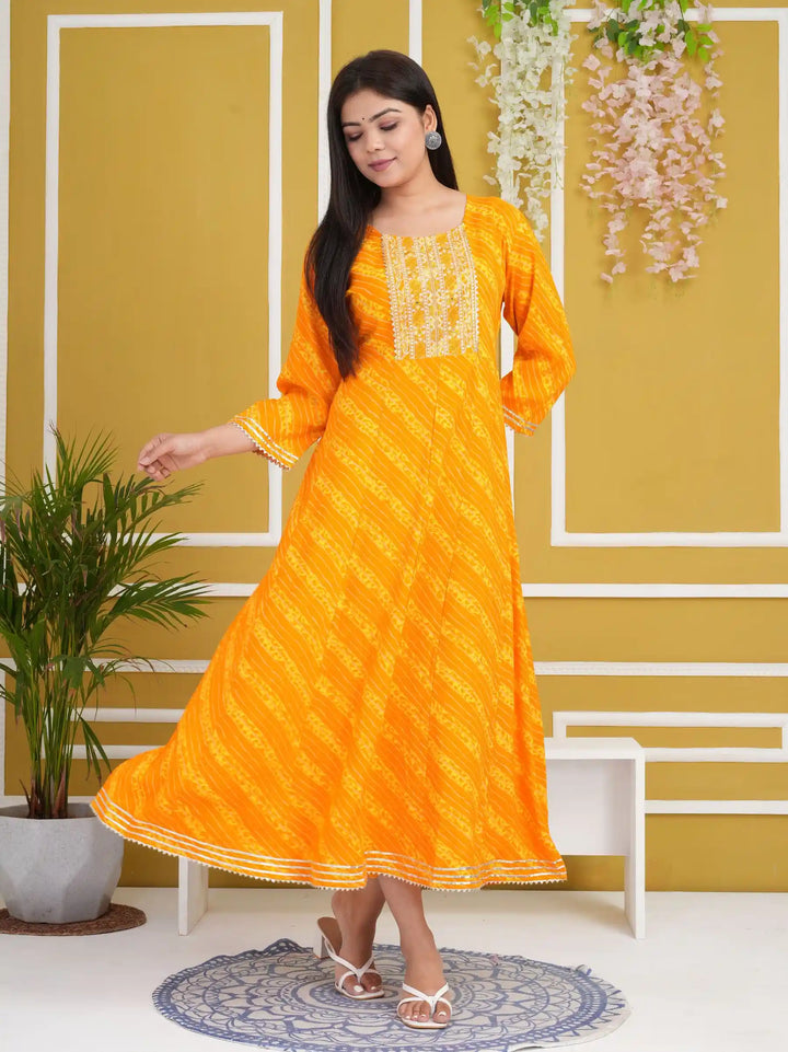 Designer Long Kurti | Rayon Cotton Pair with Gota Embroidery Work