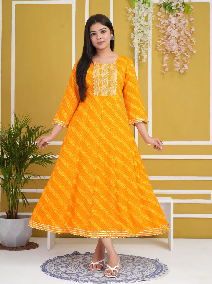 Designer Long Kurti | Rayon Cotton Pair with Gota Embroidery Work
