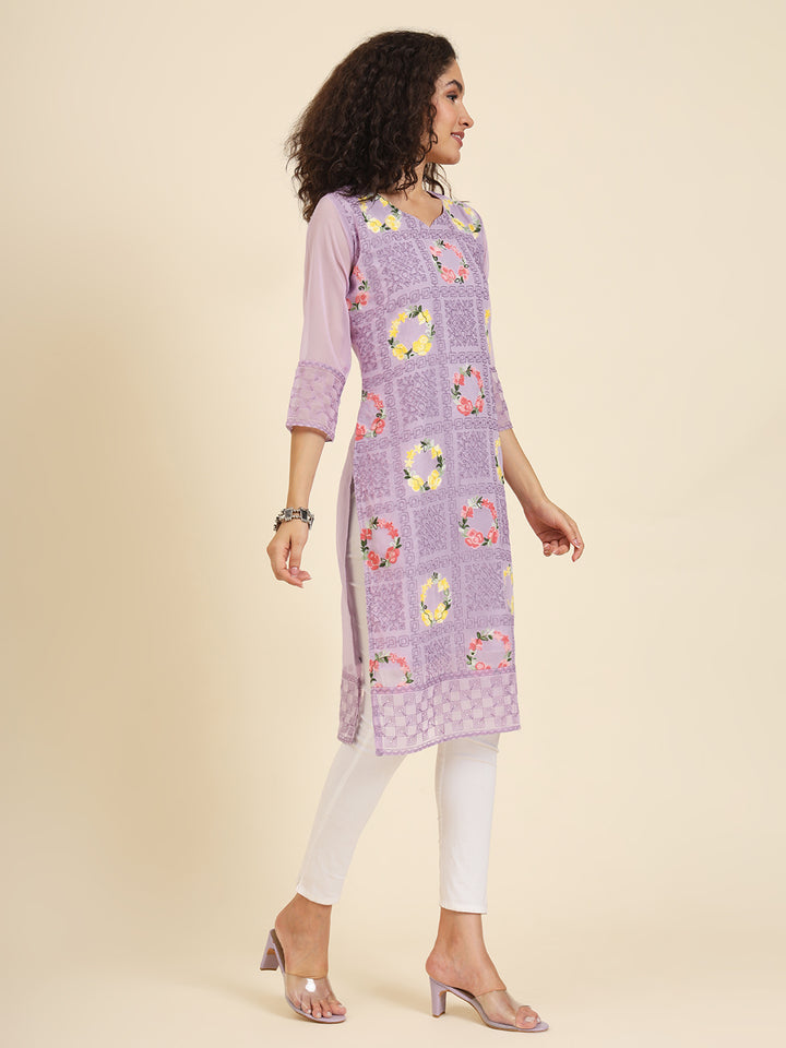 Purple Kurti | Designer Lakhnowi Chikankari Embroidery for Women