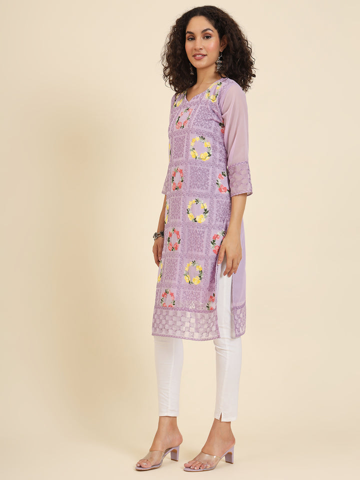 Purple Kurti | Designer Lakhnowi Chikankari Embroidery for Women