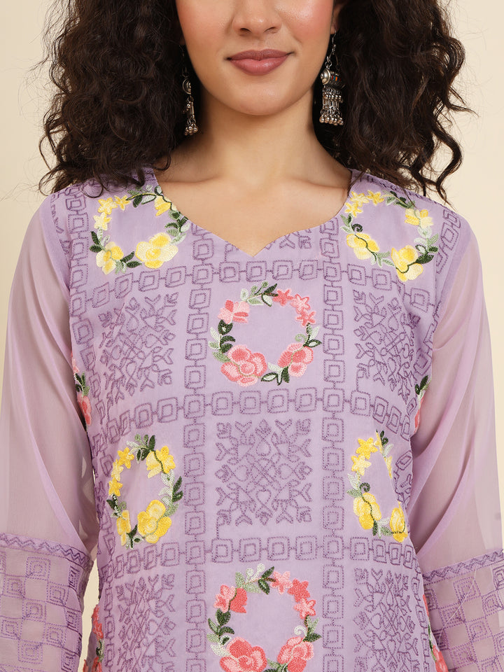 Purple Kurti | Designer Lakhnowi Chikankari Embroidery for Women