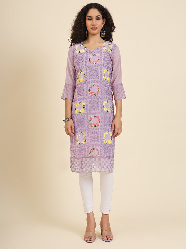 Purple Kurti | Designer Lakhnowi Chikankari Embroidery for Women