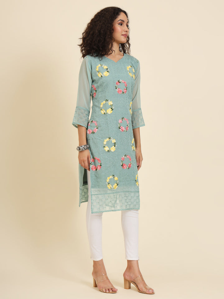 Elegant Georgette Kurti | Lakhnowi Chikankari Embroidery for Women