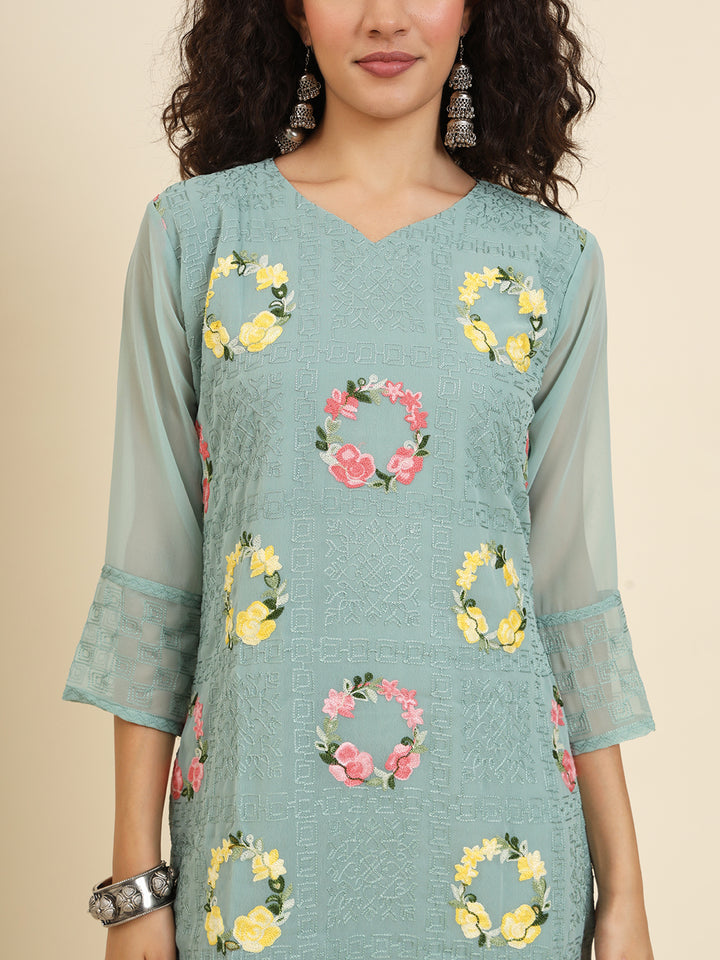 Elegant Georgette Kurti | Lakhnowi Chikankari Embroidery for Women