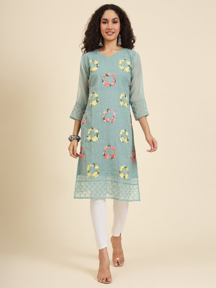Elegant Georgette Kurti | Lakhnowi Chikankari Embroidery for Women