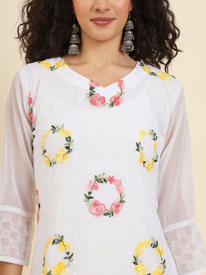 Elegant Georgette Kurti | Lakhnowi Chikankari Embroidery for Women