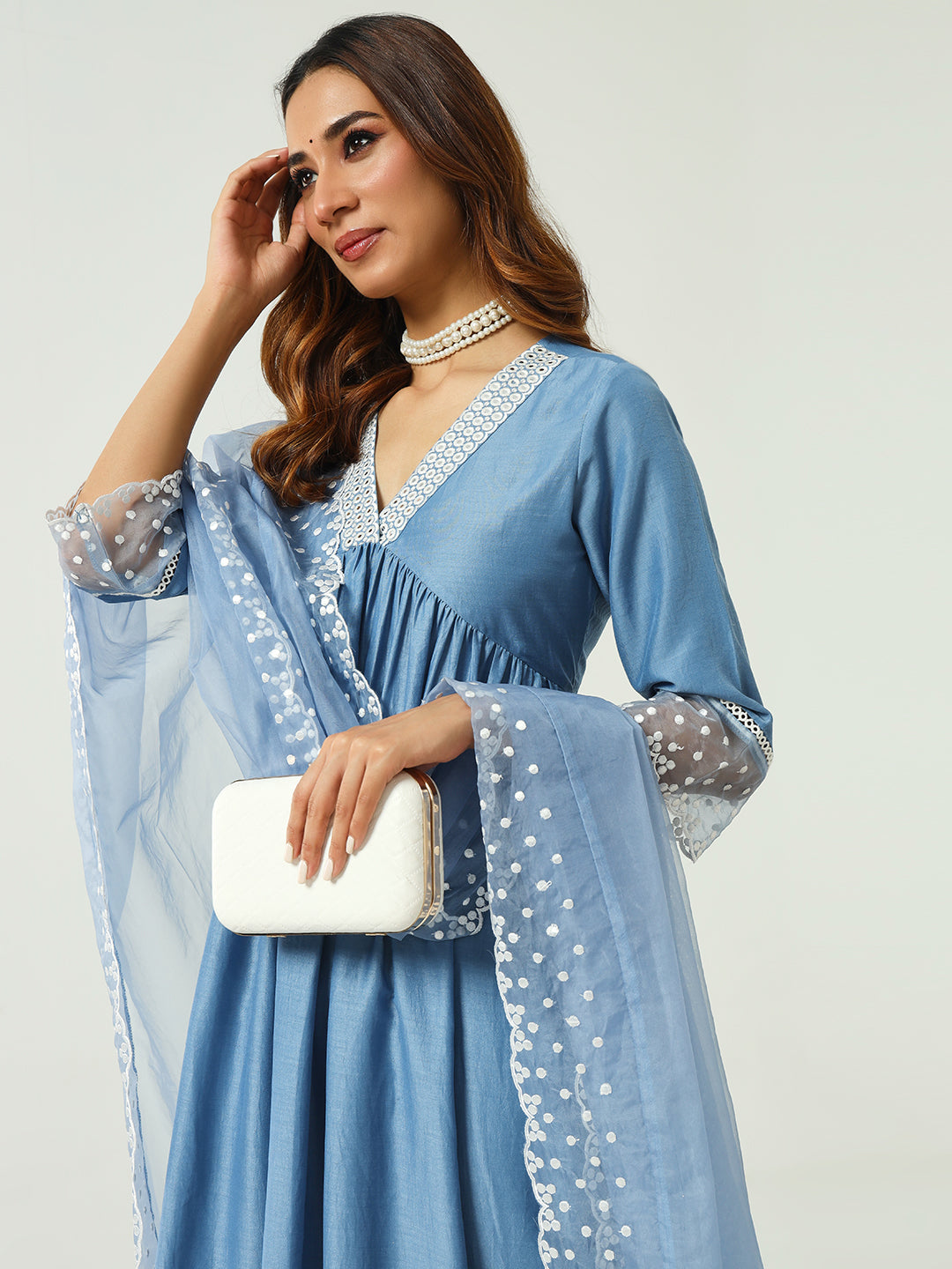 Premium Silk Blend Salwar Kameez | Elegant Embellished Detailing for Ethnic Wear
