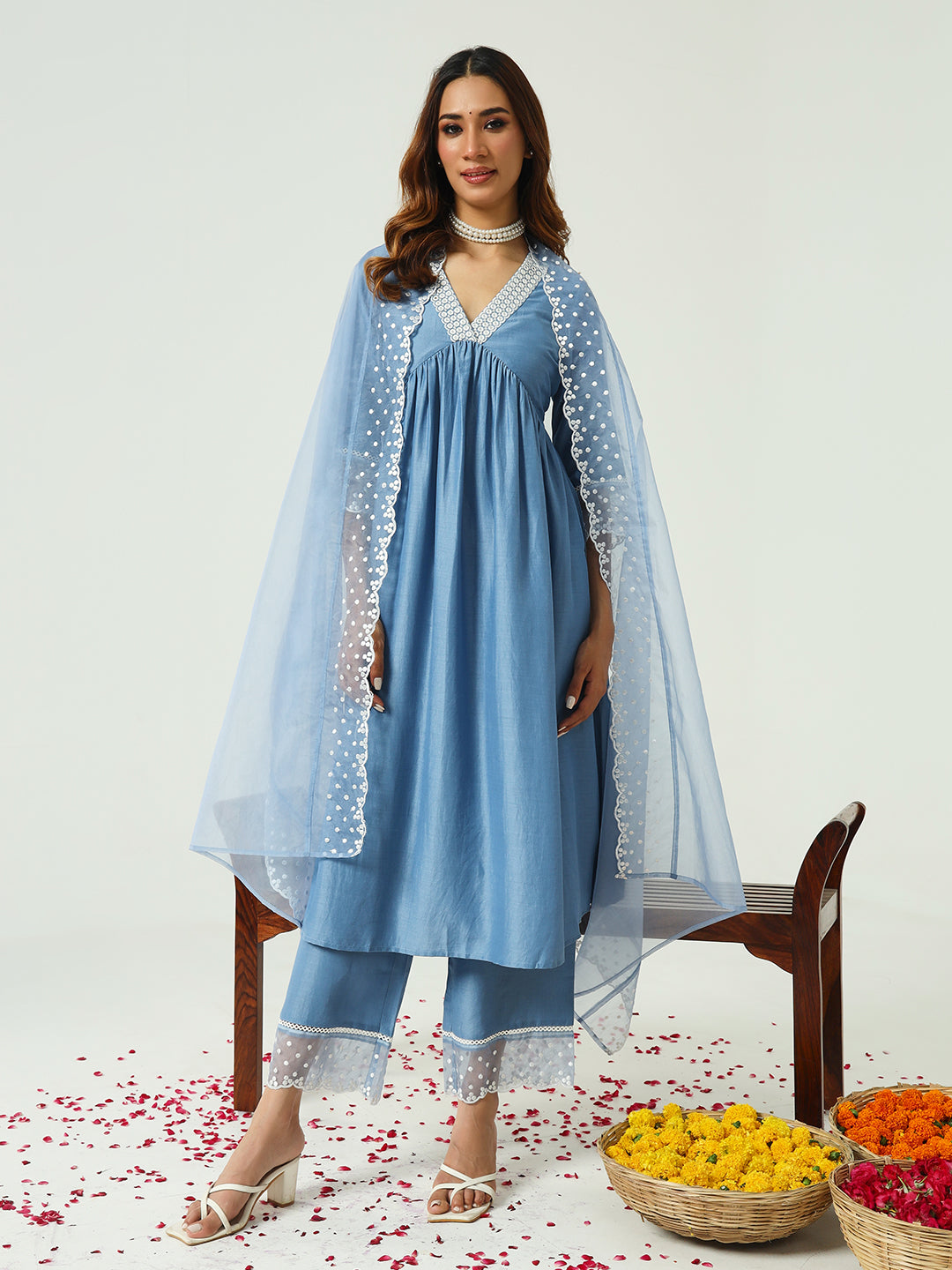 Premium Silk Blend Salwar Kameez | Elegant Embellished Detailing for Ethnic Wear