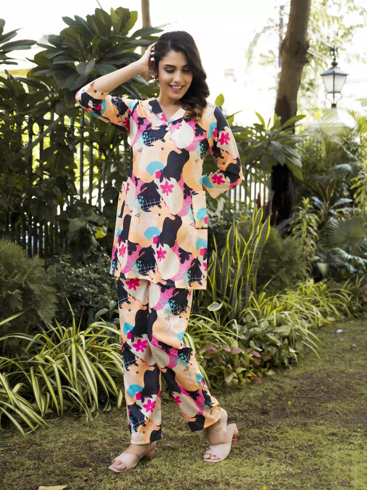 Light Peach Coord Set | Digital Printed Muslin Cotton Women‚Äôs Wear