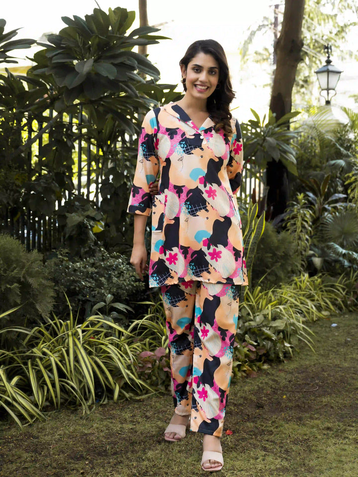 Light Peach Coord Set | Digital Printed Muslin Cotton Women‚Äôs Wear