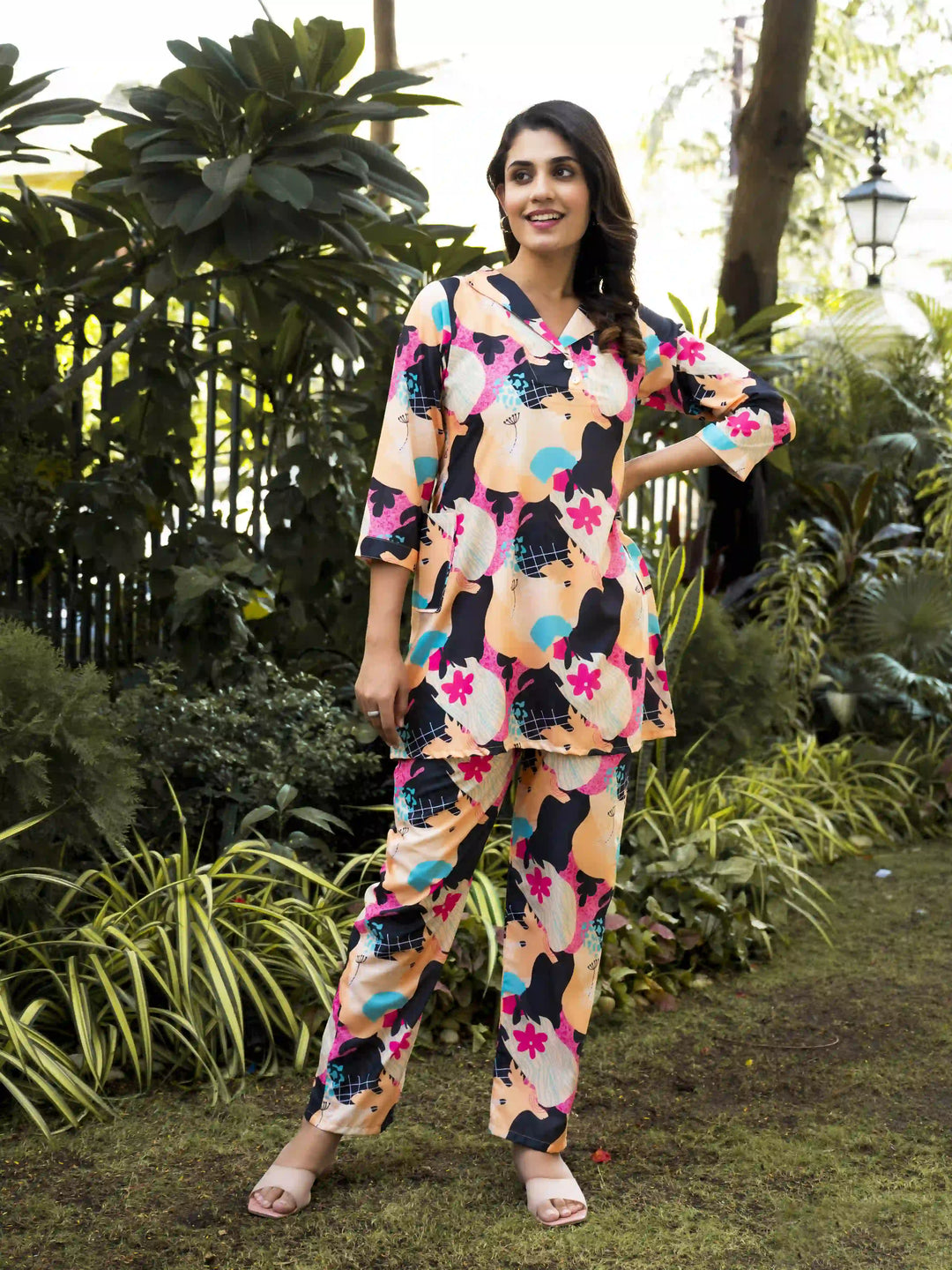 Light Peach Coord Set | Digital Printed Muslin Cotton Women‚Äôs Wear