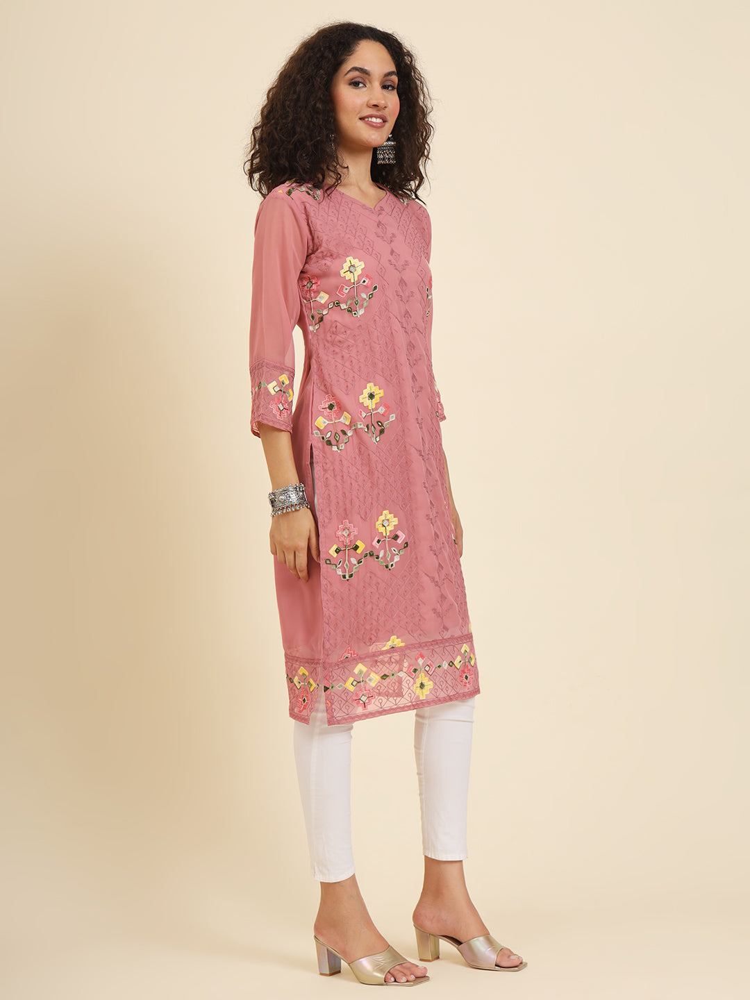 Georgette Kurti for Women | Lucknowi Chikankari Embroidery Work