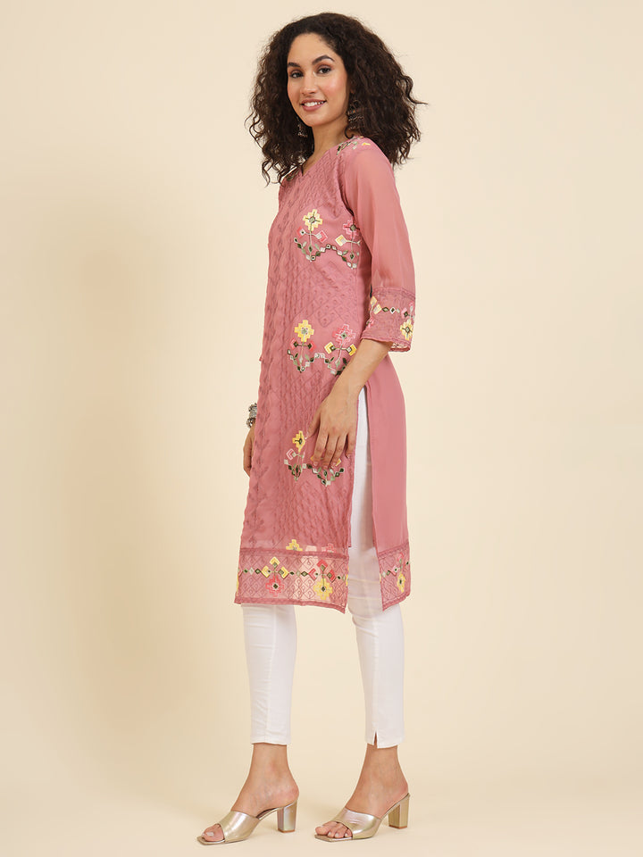 Georgette Kurti for Women | Lucknowi Chikankari Embroidery Work