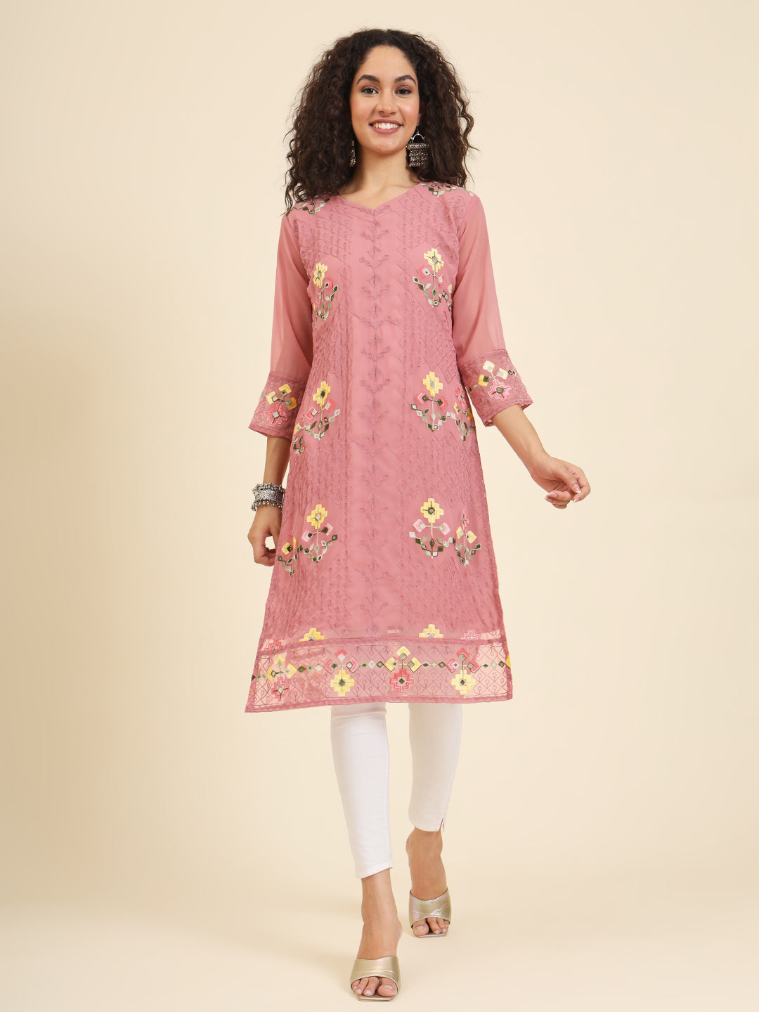 Georgette Kurti for Women | Lucknowi Chikankari Embroidery Work