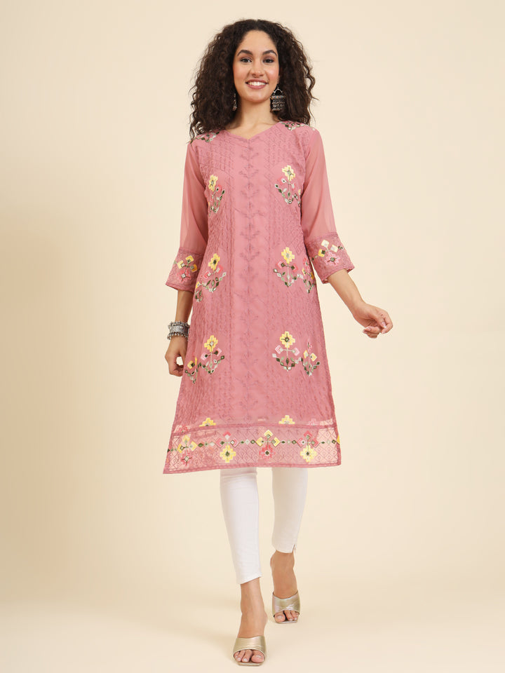 Georgette Kurti for Women | Lucknowi Chikankari Embroidery Work
