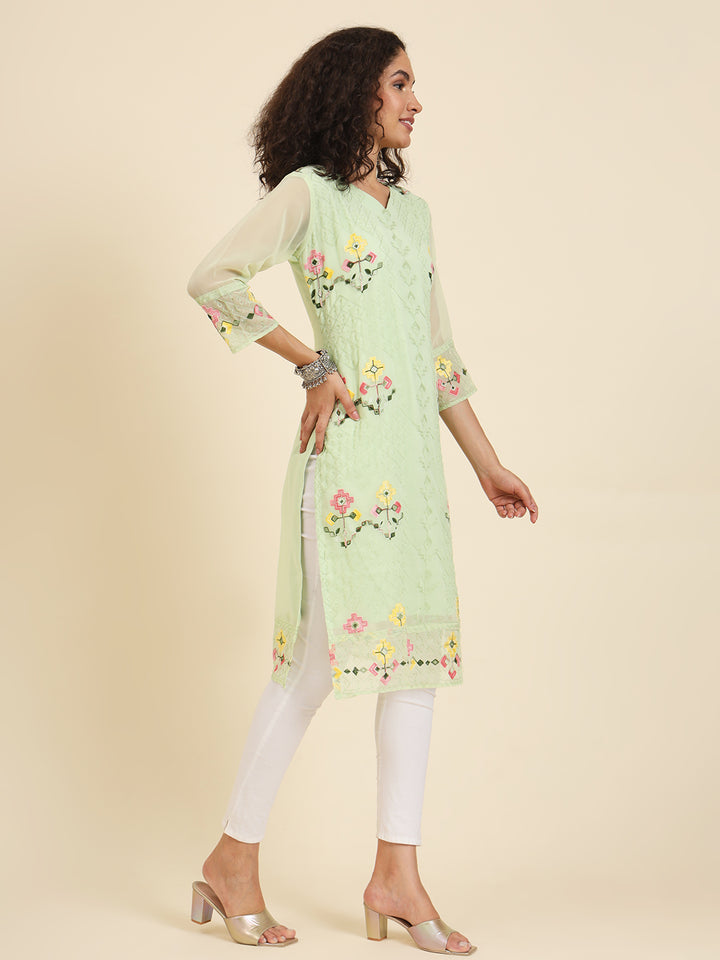 Georgette Kurti for Women | Lucknowi Chikankari Embroidery Work