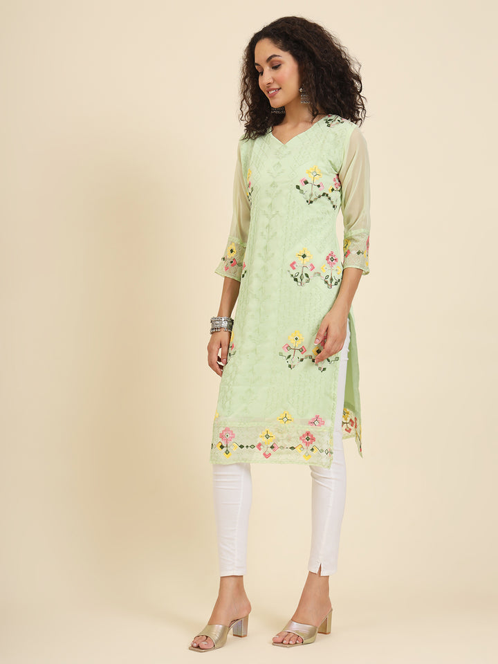 Georgette Kurti for Women | Lucknowi Chikankari Embroidery Work