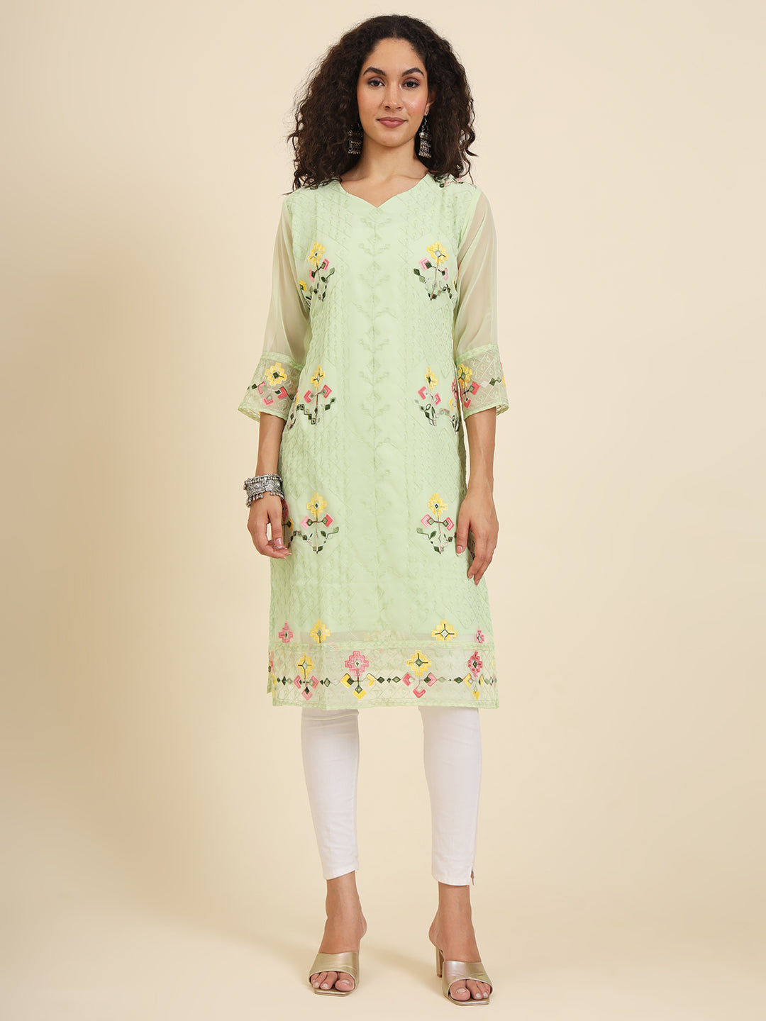 Georgette Kurti for Women | Lucknowi Chikankari Embroidery Work