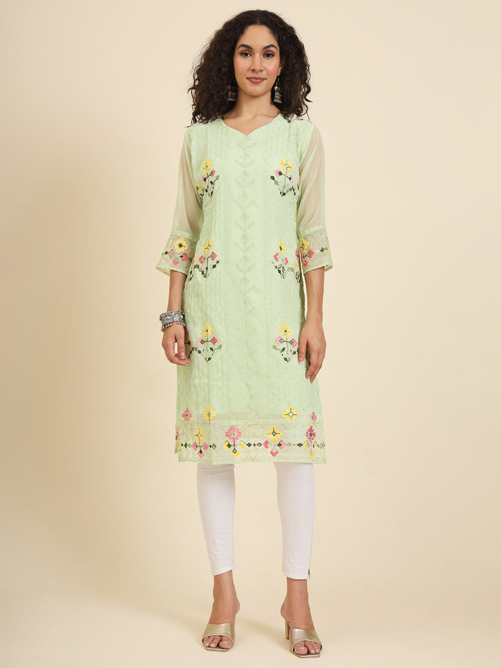 Georgette Kurti for Women | Lucknowi Chikankari Embroidery Work
