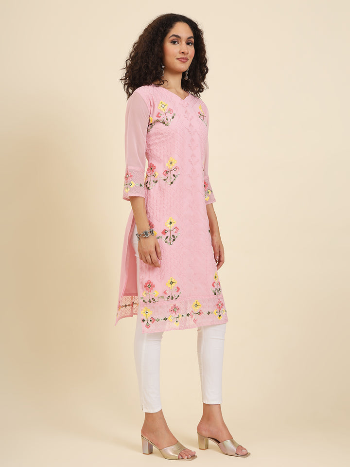 Georgette Kurti for Women | Lucknowi Chikankari Embroidery Work