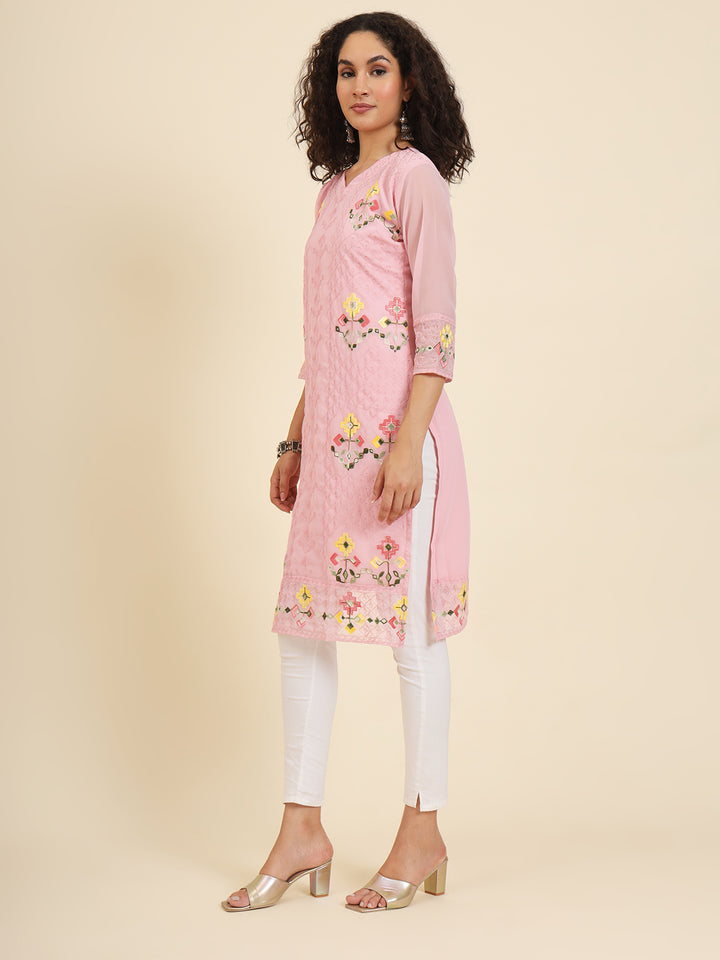 Georgette Kurti for Women | Lucknowi Chikankari Embroidery Work