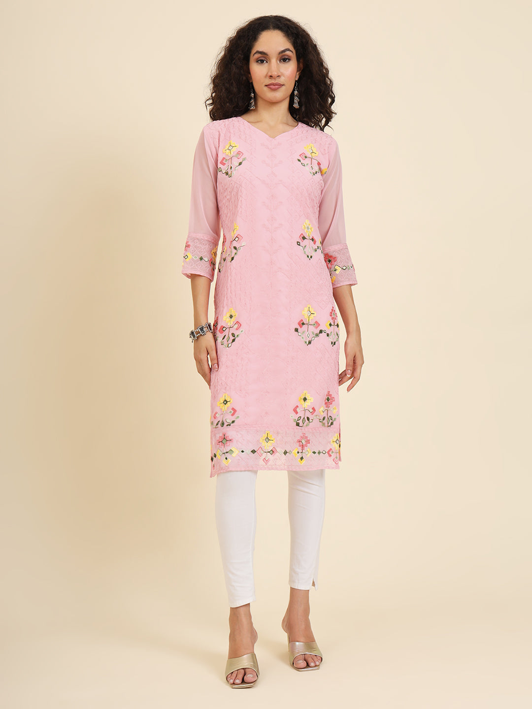 Georgette Kurti for Women | Lucknowi Chikankari Embroidery Work