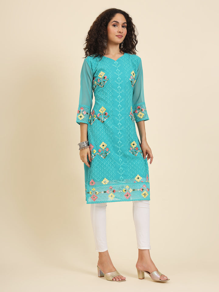 Georgette Kurti for Women | Lucknowi Chikankari Embroidery Work