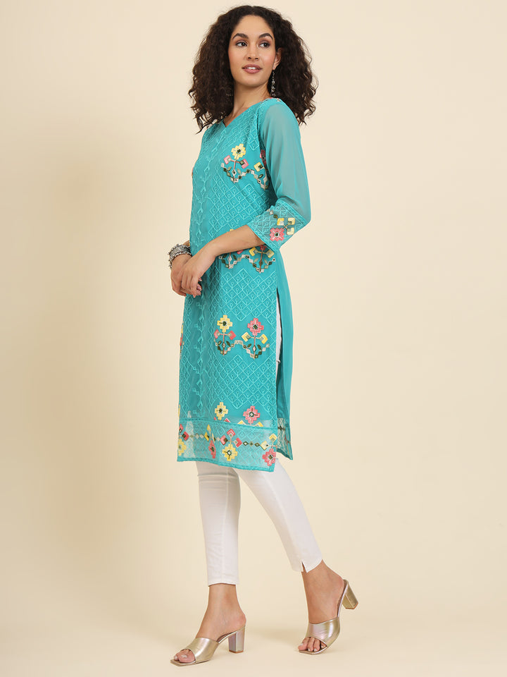 Georgette Kurti for Women | Lucknowi Chikankari Embroidery Work
