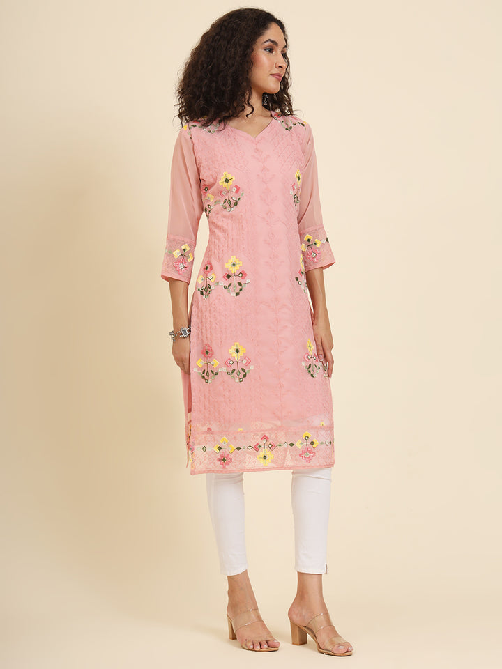 Georgette Kurti for Women | Lucknowi Chikankari Embroidery Work