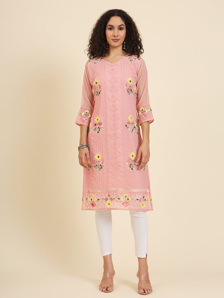Georgette Kurti for Women | Lucknowi Chikankari Embroidery Work