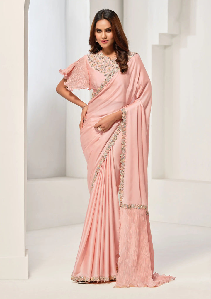 Elegant Crepe Satin Silk Saree | Banarasi Silk with Sequence Hand-Work