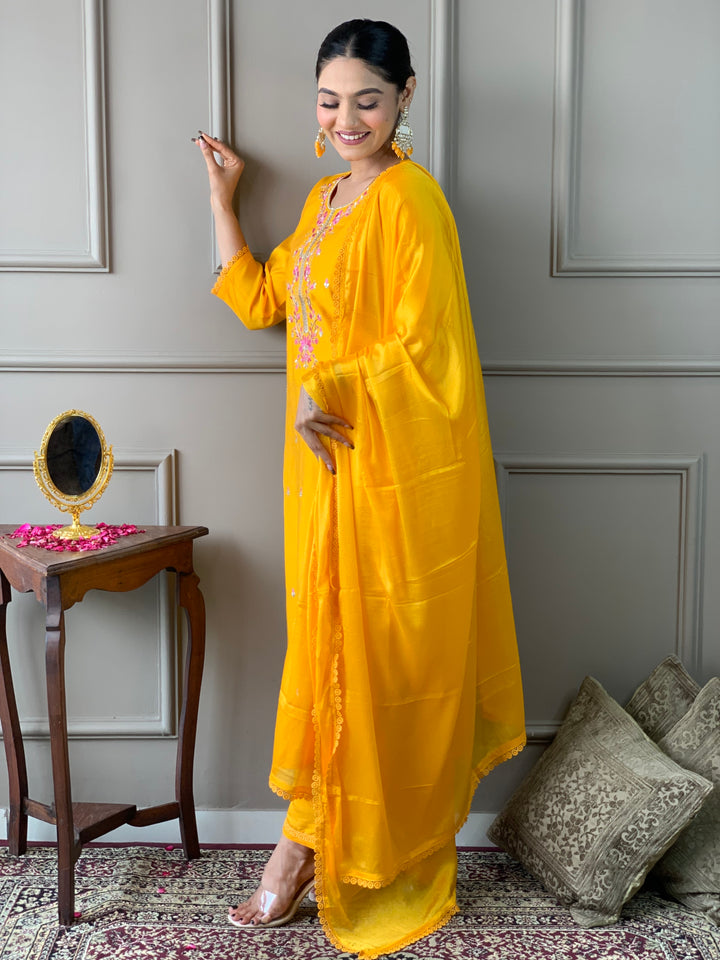 Yellow Viscose Chanderi Salwar Kameez for Women | Elegant Traditional Ethnic Wear