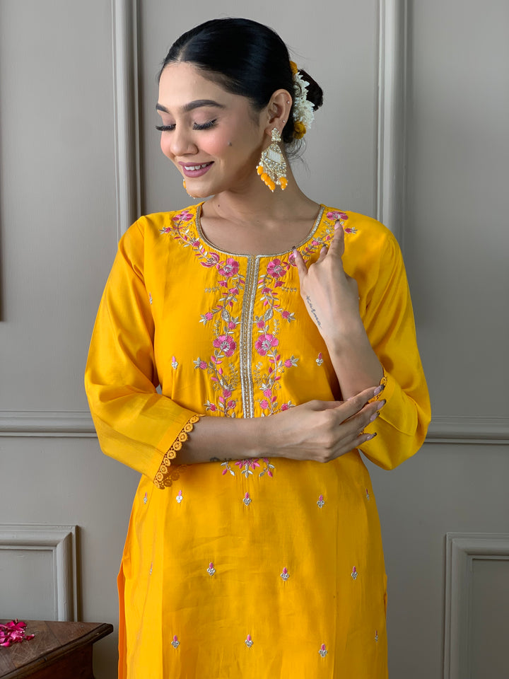 Yellow Viscose Chanderi Salwar Kameez for Women | Elegant Traditional Ethnic Wear