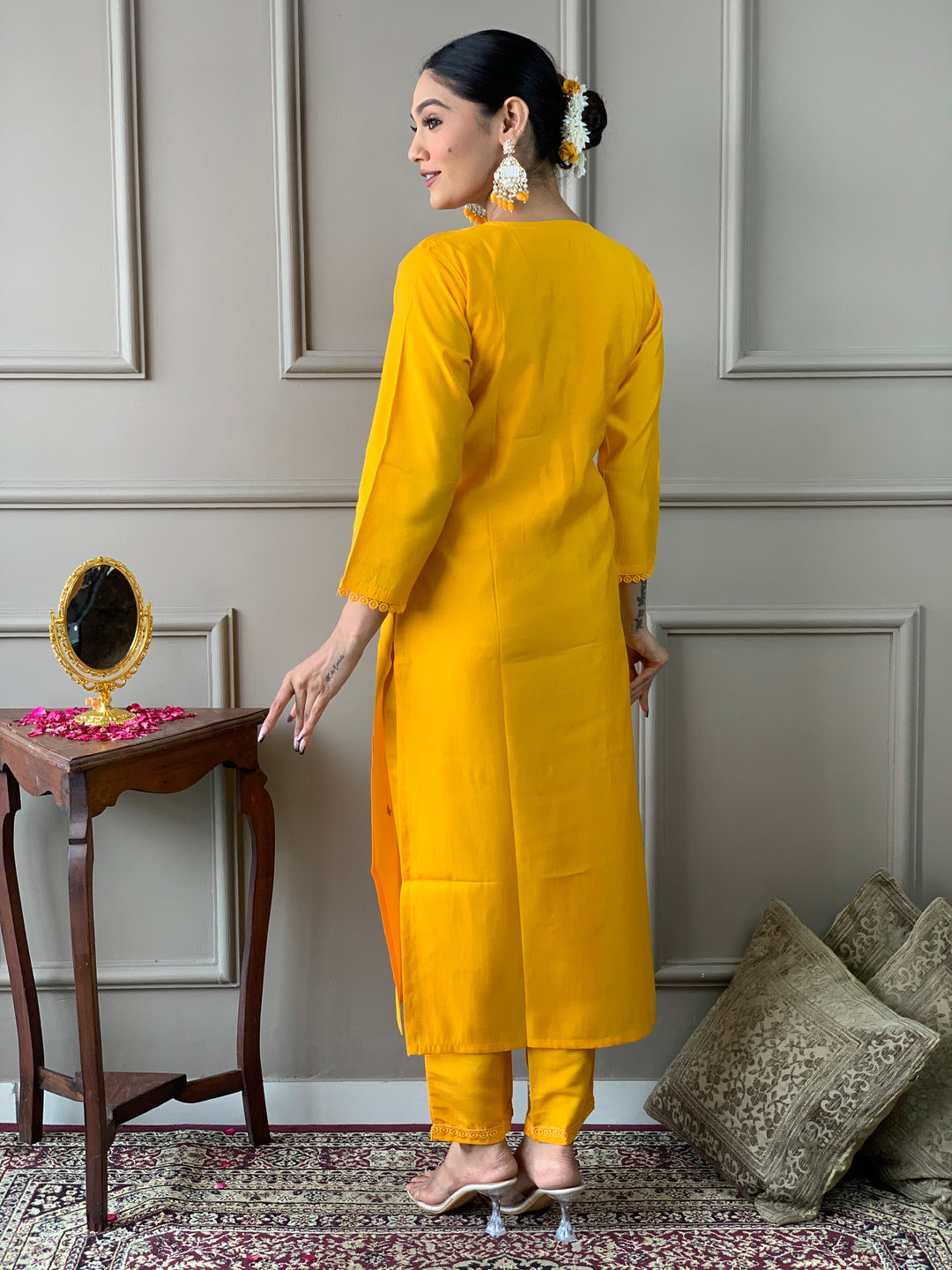 Yellow Viscose Chanderi Salwar Kameez for Women | Elegant Traditional Ethnic Wear