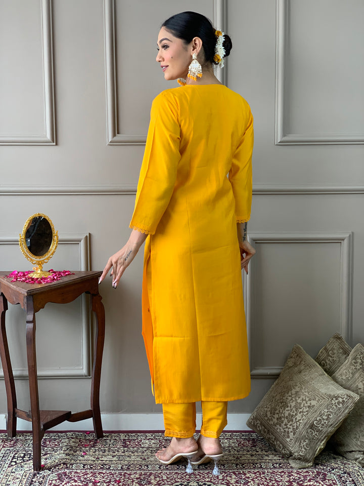 Yellow Viscose Chanderi Salwar Kameez for Women | Elegant Traditional Ethnic Wear
