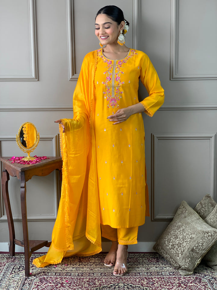 Yellow Viscose Chanderi Salwar Kameez for Women | Elegant Traditional Ethnic Wear