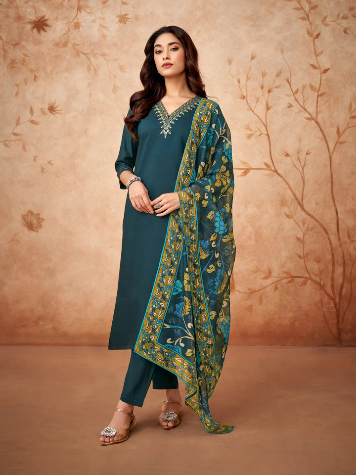 Teal Blue Viscose Chanderi Salwar Kameez for Women | Elegant Traditional Ethnic Wear