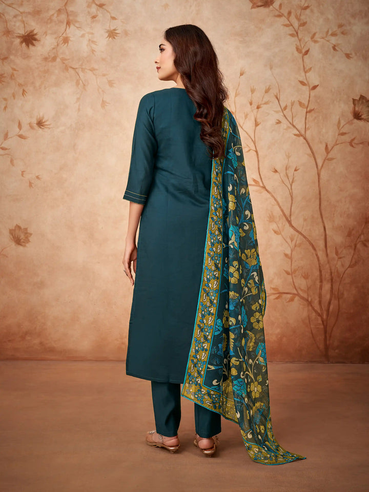 Teal Blue Viscose Chanderi Salwar Kameez for Women | Elegant Traditional Ethnic Wear