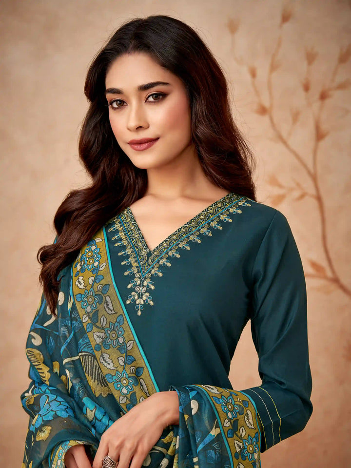 Teal Blue Viscose Chanderi Salwar Kameez for Women | Elegant Traditional Ethnic Wear